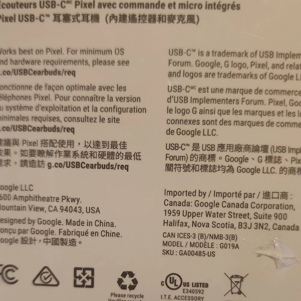 Google Pixel USB-C Earbuds in White